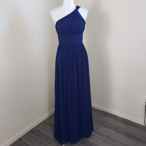 Donna Morgan Rachel Chiffon One Shoulder Formal Dress Midnight Blue Size 2 - Picture 12 of 12